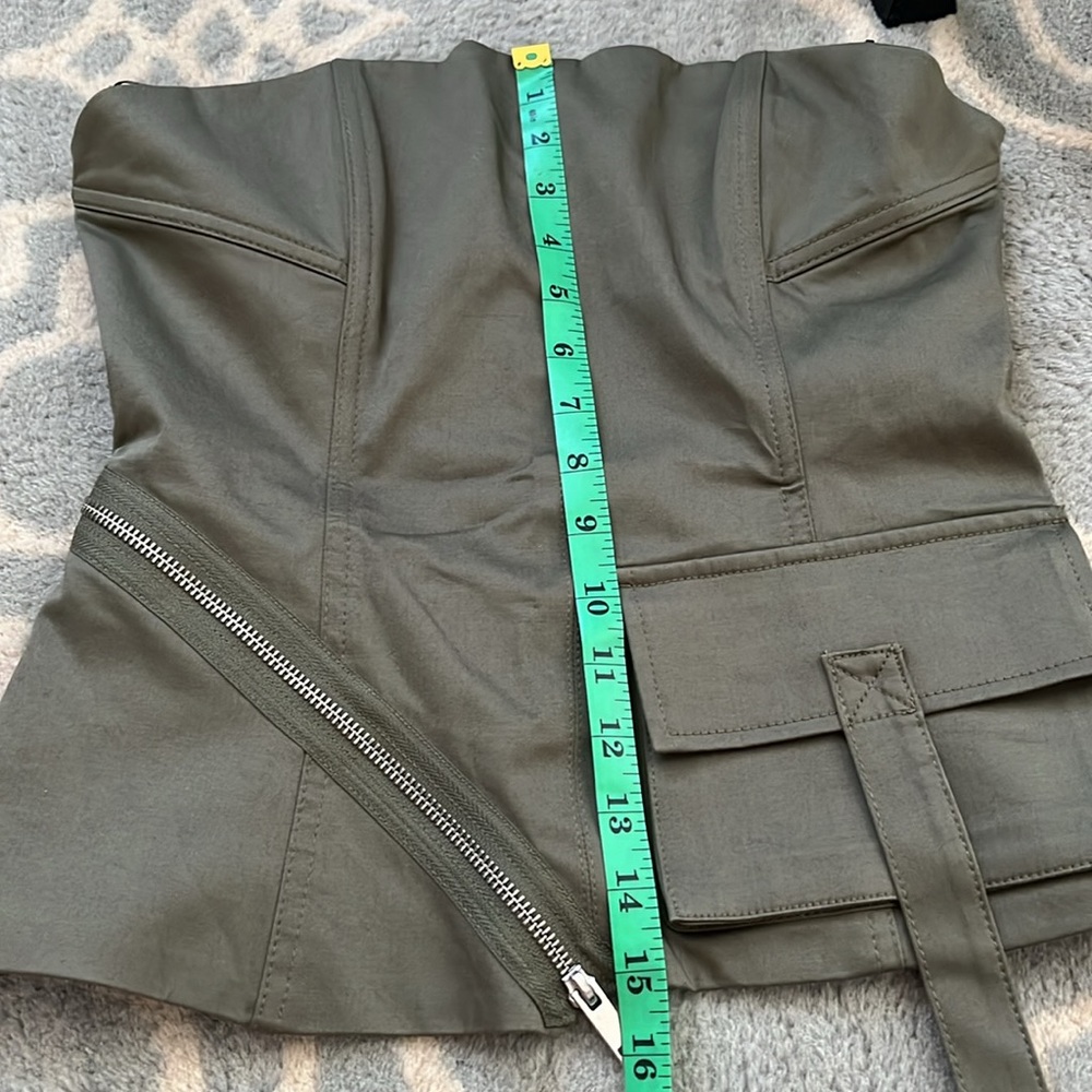 Zara Olive Strapless Top with Zipper - Picture 5 of 9